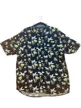 Men’s Super Massive Short Sleeve Flamingo Tropical Print Button Down Shirt sz XL
